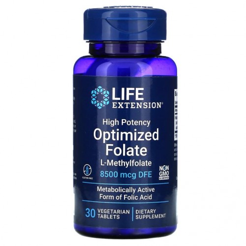 Life Extension, 최적화된 고효능 엽산, 8,500mcg DFE, 베지 캡슐 30정