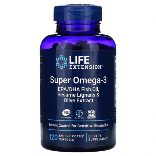 Life Extension, 슈퍼 오메가3, 장용 코팅 소프트젤 120정