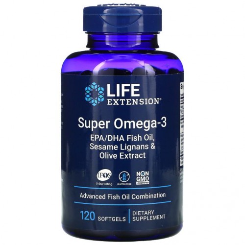 Life Extension, 슈퍼 오메가3 EPA/DHA 피쉬 오일, 참깨 리그난과 올리브 추출물, 소프트젤 120정