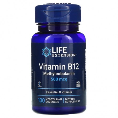 Life Extension, B12, 500mcg, 베지 사탕 정제 100정