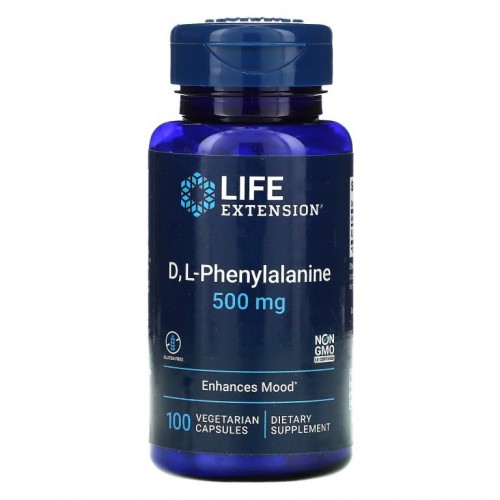 Life Extension, D, L-페닐알라닌, 500mg, 베지 캡슐 100정