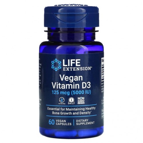 Life Extension, 비건 비타민D3, 125mcg(5000IU), 베지 캡슐 60정