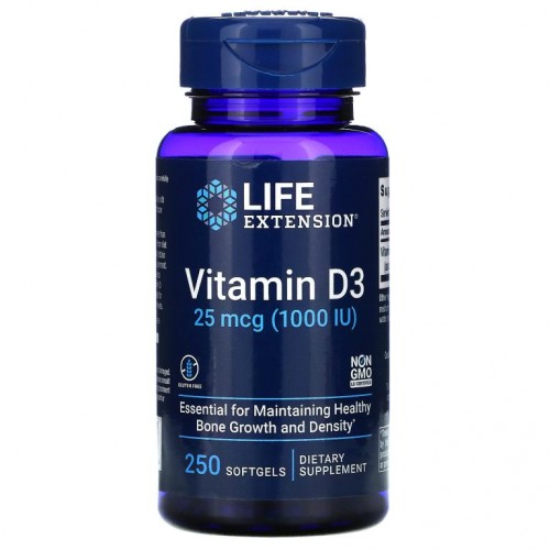 Life Extension, 비타민D3, 25mcg(1,000IU), 소프트젤 250정