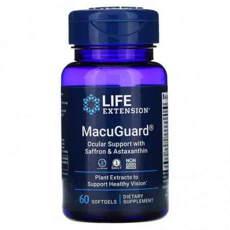 Life Extension, MacuGuard, 사프란 & 아스타잔틴 함유 안구 보충제, 소프트젤 60정