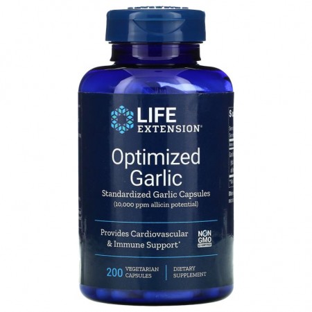 Life Extension, Optimized Garlic, 표준화된 마늘 캡슐, 200 식물성 캡슐