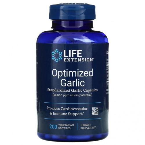 Life Extension, Optimized Garlic, 표준화된 마늘 캡슐, 200 식물성 캡슐