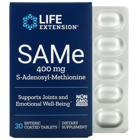 Life Extension, SAMe, S-아데노실-메티오닌, 400mg, 장용 코팅 30정