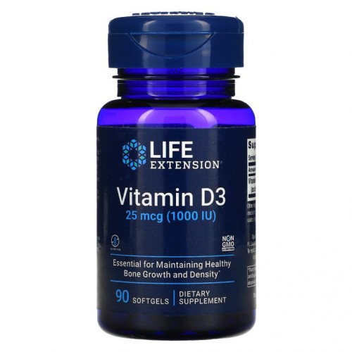 Life Extension, Vitamin D3, 25 mcg (1,000 IU), 90 Softgels