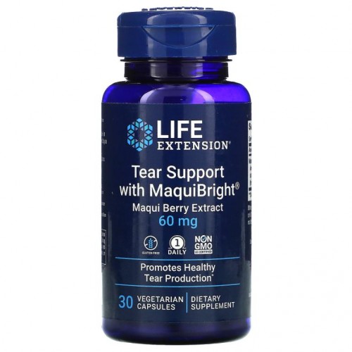 Life Extension, 티어 서포트 눈 건강 보조제, MaquiBright 함유, 마키베리 추출물, 60mg, 베지 캡슐 30정