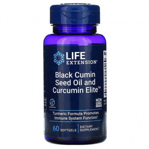 Life Extension, 블랙 커민 씨오일 및 Curcumin Elite, 소프트젤 60정