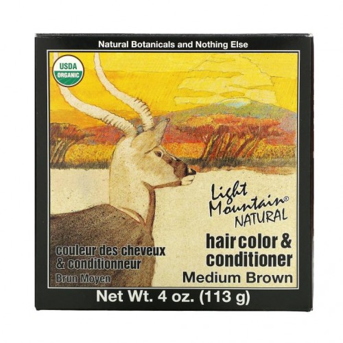 Light Mountain, 천연 모발 염색제 & 컨디셔너, 미디엄 브라운, 113g(4oz)