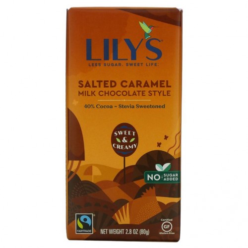 Lily's Sweets, 40% 초콜릿 & 밀크 바, 카라멜 & 가염, 2.8 oz (80 g)