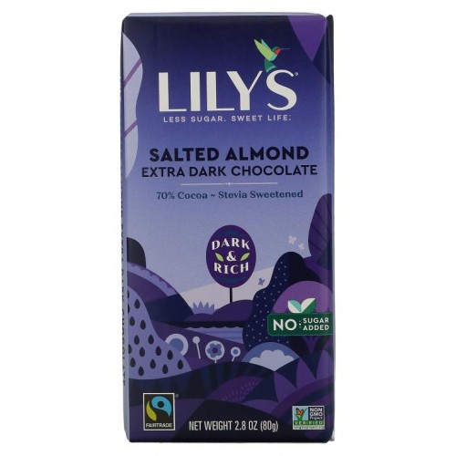 Lily's Sweets, 70% 다크 초콜릿 바, 가염 아몬드, 2.8 oz (80 g)