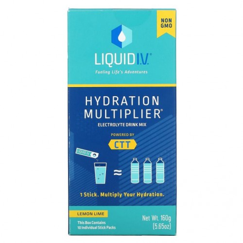 Liquid I.V., Hydration Multiplier, 전해질 드링크 믹스, 레몬 라임, 개별포장 스틱 10개, 개당 16g(0.56oz)