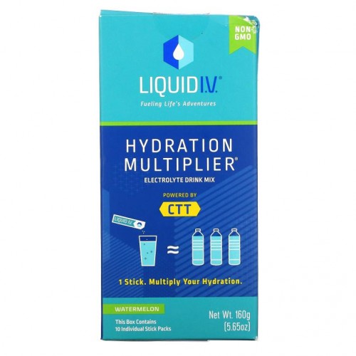 Liquid I.V., Hydration Multiplier, Electrolyte Drink Mix, Watermelon, 10 Individual Stick Packs, 0.56 oz (16 g) Each