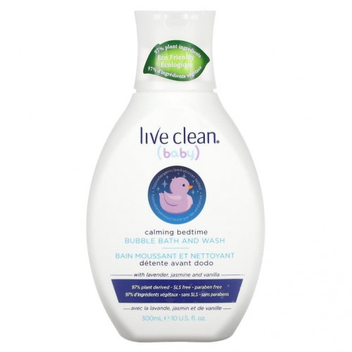 Live Clean, 유아용, 버블 배스 및 샤워, 카밍 베드타임, 300ml(10fl oz)