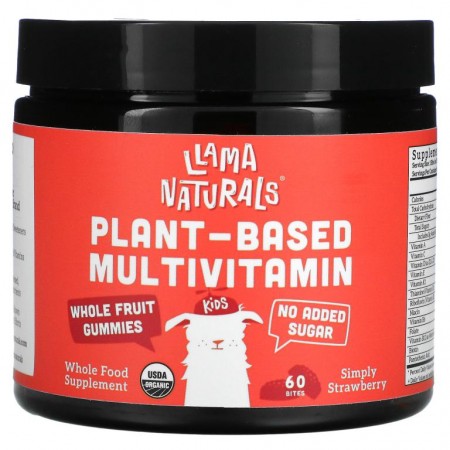 Llama Naturals, 식물성 종합비타민 천연과일 구미젤리, 딸기맛, 60개