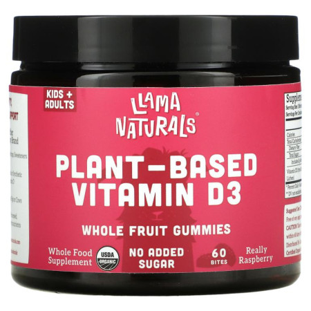 Llama Naturals, 식물성 비타민D3 천연과일 구미젤리, 라즈베리맛, 구미젤리 60개