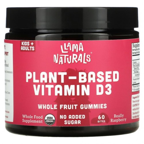 Llama Naturals, 식물성 비타민D3 천연과일 구미젤리, 라즈베리맛, 구미젤리 60개