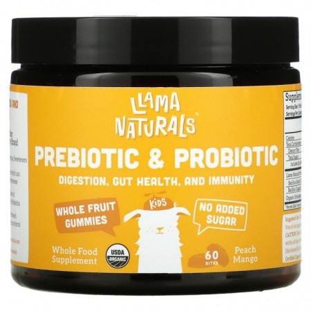 Llama Naturals, 프리바이오틱 & 프로바이오틱 천연 과일 구미젤리, 복숭아, 망고, 구미젤리 60개