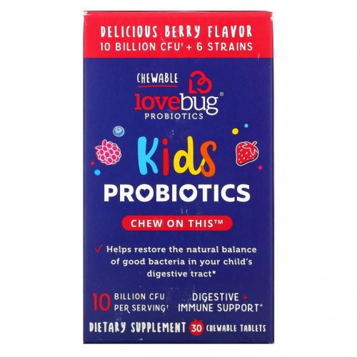 LoveBug Probiotics, 어린이용 프로바이오틱, 딜리셔스 베리, 100억CFU, 츄어블 30정