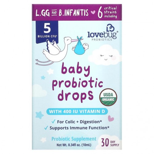 LoveBug Probiotics, 아기용 프로바이오틱 드롭, 50억CFU, 10ml(0.34fl oz)