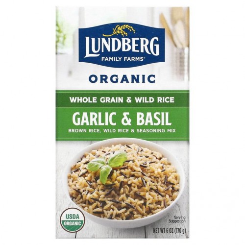 Lundberg, Organic Whole Grain Rice & Seasoning Mix, Rice & Wild Rice, Garlic & Basil, 6 oz (170 g)