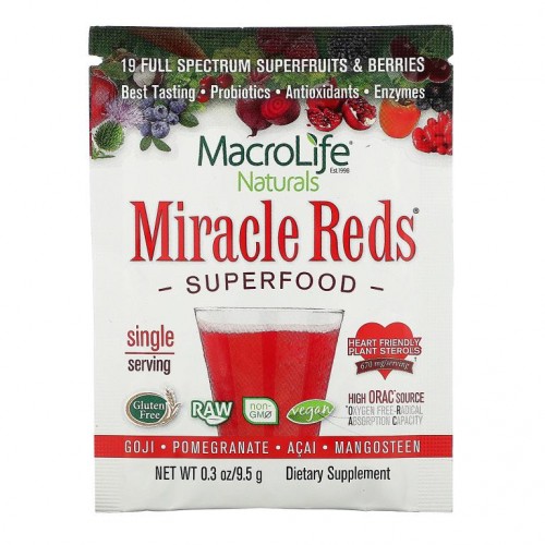 Macrolife Naturals, Miracle Reds, 슈퍼 푸드, 구기자, 석류, 아사이, 망고스틴, 9.5g(0.3oz)