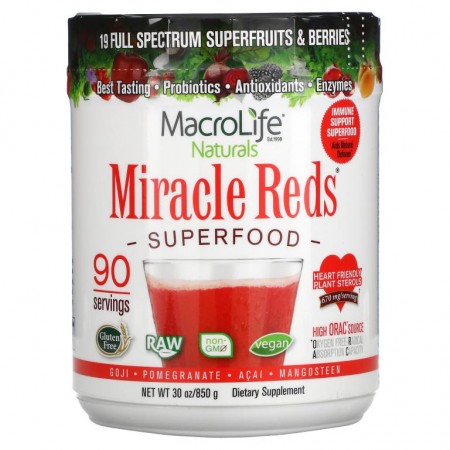 Macrolife Naturals, Miracle Reds, 슈퍼 푸드, 구기자-석류-아사이-망고스틴, 850g(1.9lbs)