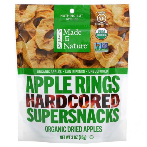 Made in Nature, 유기농, 애플 링, 하드코드 슈퍼 스낵, 3 oz (85 g)