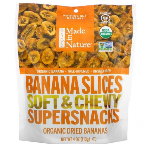 Made in Nature, 유기농, 바나나 슬라이스, 부드럽고 씹어먹는 슈퍼스낵, 4 oz (113 g)