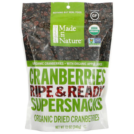 Made in Nature, 유기농 건조 크랜베리, 라이프 & 레디 슈퍼스낵, 340g(12oz)