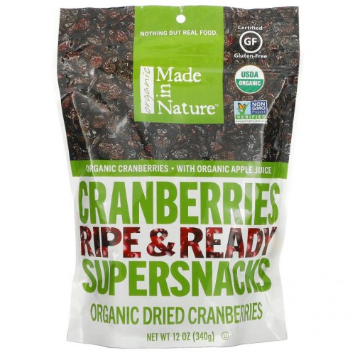 Made in Nature, 유기농 건조 크랜베리, 라이프 & 레디 슈퍼스낵, 340g(12oz)