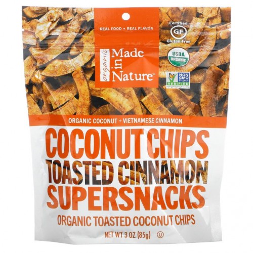 Made in Nature, 유기농 코코넛 칩, 토스티드 시나몬 슈퍼스낵, 85g(3oz)
