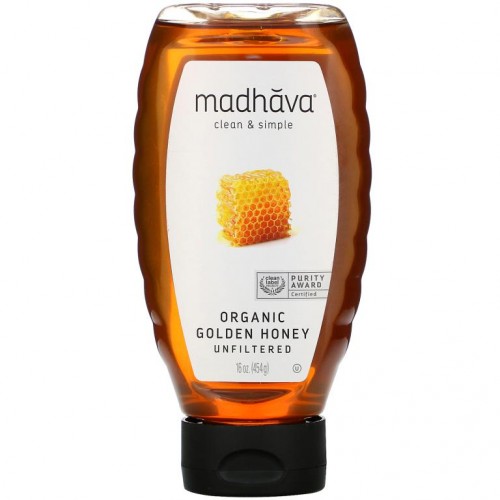Madhava Natural Sweeteners, 유기농 황금 꿀, 비여과, 454g(16oz)