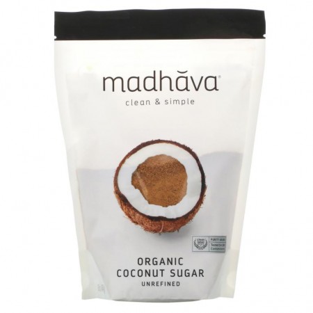Madhava Natural Sweeteners, 유기농 코코넛 설탕, 비정제, 454g(1lb)