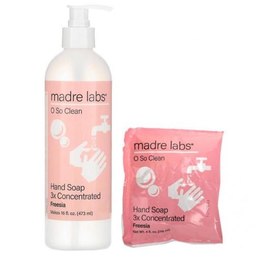 Madre Labs, 손 세정제, 3배 농축, 프리지어향, 파우치 1개 + 재사용 가능 용기, 118ml(4fl oz)