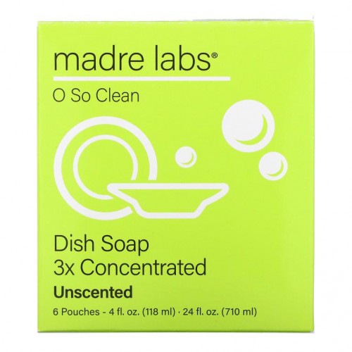 Madre Labs, 주방 세제, 3배 농축 리필용, 무향, 파우치 6개, 각 118ml(4fl oz)