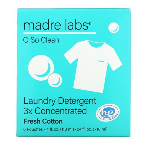 Madre Labs, 세탁 세제, 3배 농축 리필용, 프레시 코튼, 파우치 6개, 각 118ml(4fl oz)
