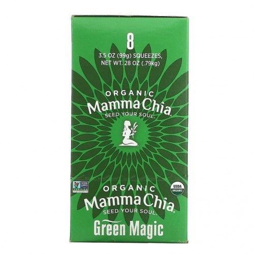Mamma Chia, Chia Squeeze, 유기농 영양 간식, 그린 매직 맛, 8팩, 개당 99g(3.5oz)