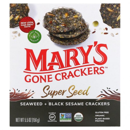 Mary's Gone Crackers, Super Seed 크래커, 해초 & 흑참깨, 155g(5.5oz)