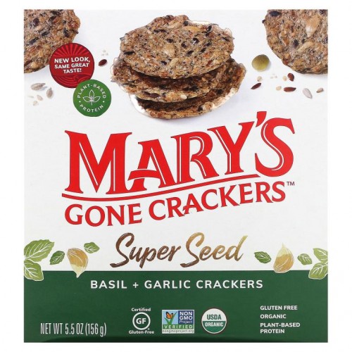 Mary's Gone Crackers, Super Seed 크래커, 바질 & 마늘, 156g(5.5oz)