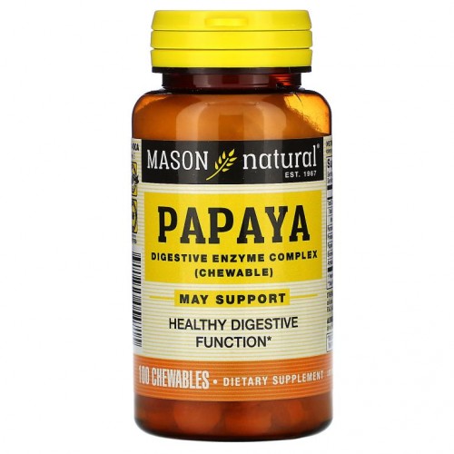 Mason Natural, 파파야, 소화 효소 복합체,츄어블 100정
