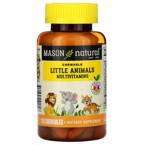 Mason Natural, 리틀 애니멀즈 종합 비타민, 과일 향료, 츄어블 120정