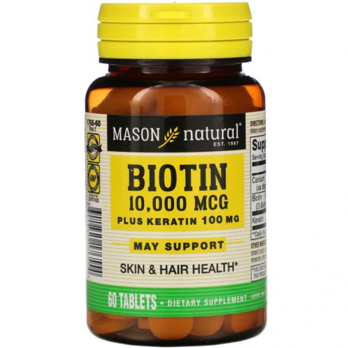 Mason Natural, 비오틴 + 케라틴, 10,000mcg, 60정