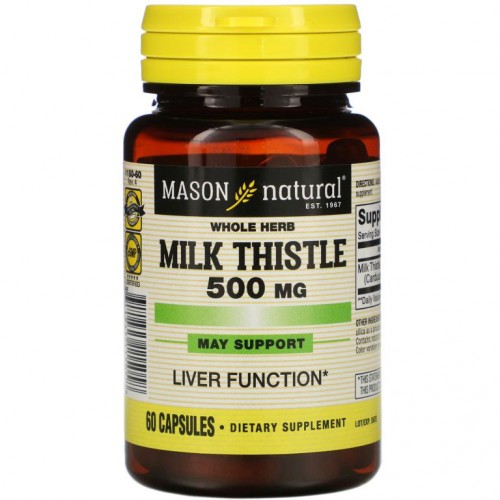 Mason Natural, 통 허브 밀크시슬, 500mg, 캡슐 60정