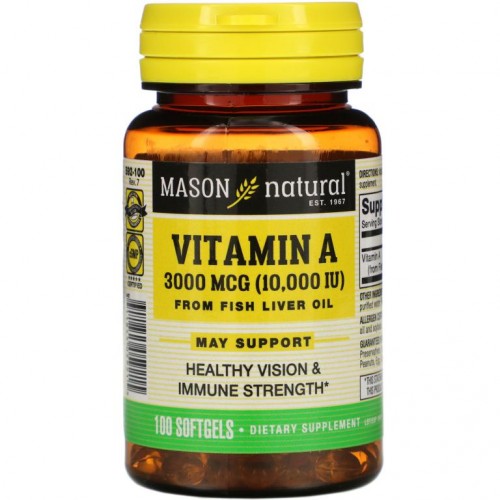 Mason Natural, 생선 간유 유래 비타민A, 3,000mcg(10,000IU), 소프트젤 100정