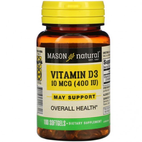 Mason Natural, 비타민D3, 10mcg(400IU), 소프트젤 100정