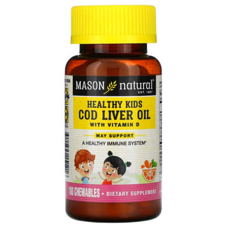 Mason Natural, Healthy Kids, 대구 간유, 비타민D 함유, 오렌지, 츄어블 100정