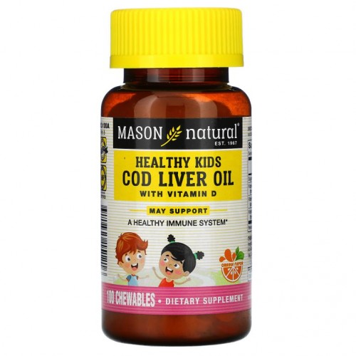 Mason Natural, Healthy Kids, 대구 간유, 비타민D 함유, 오렌지, 츄어블 100정